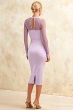 Gwendolyn Lavender Midi Long Sleeve Dress | Elegant Sheer Sleeves