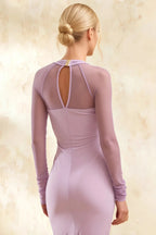 Gwendolyn Lavender Midi Long Sleeve Dress | Elegant Sheer Sleeves