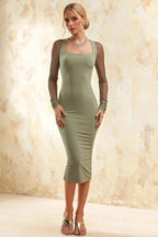 Gwendolyn Mint Womens Midi Dress with Sleeves