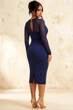 Gwendolyn Navy Blue Casual Midi Dress with Sleeves