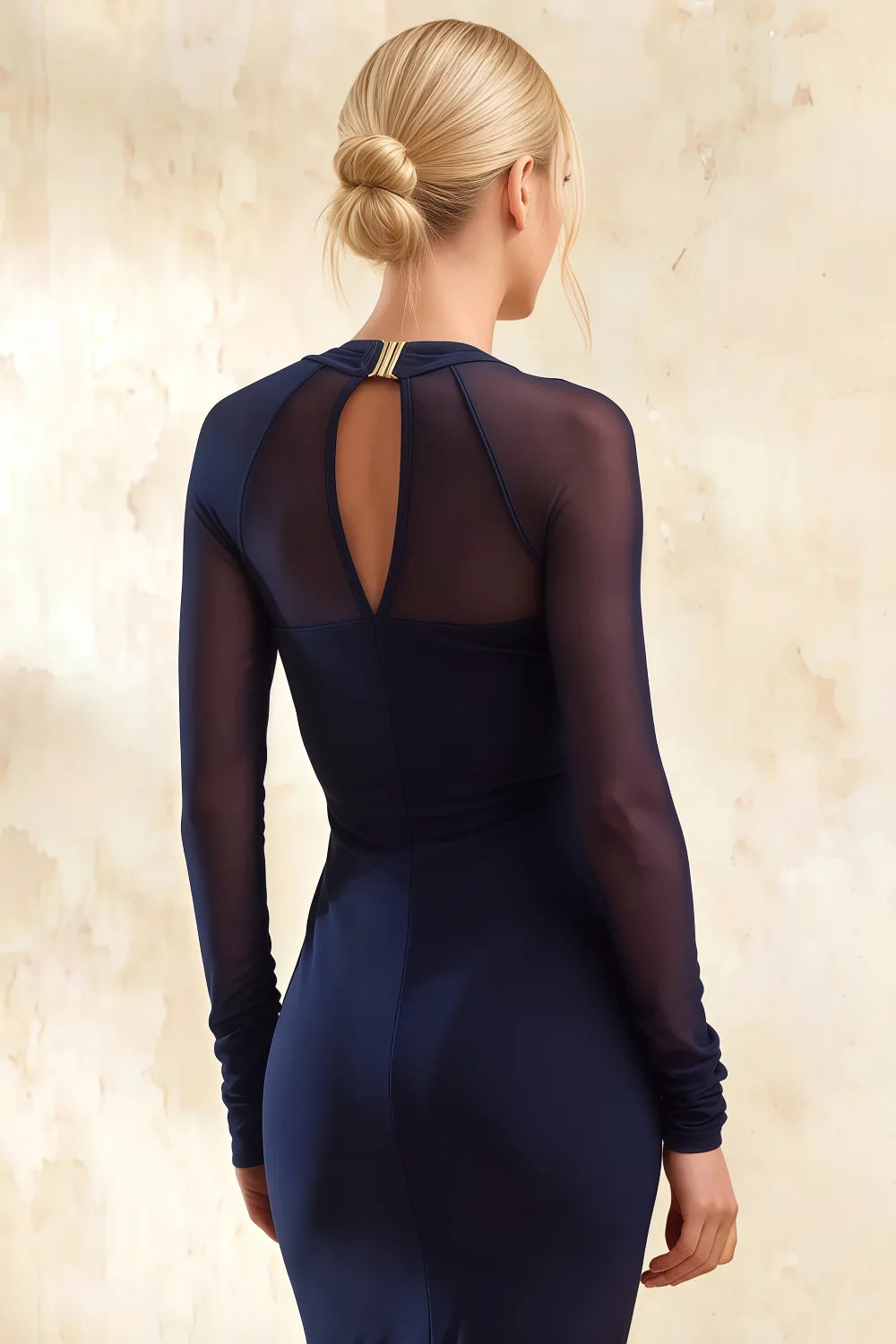 Gwendolyn Navy Blue Casual Midi Dress with Sleeves