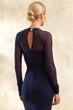 Gwendolyn Navy Blue Casual Midi Dress with Sleeves