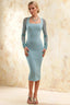 Gwendolyn Powder Blue Midi Long Sleeve Dress for Wedding Guest