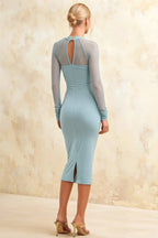 Gwendolyn Powder Blue Midi Long Sleeve Dress for Wedding Guest