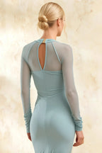 Gwendolyn Powder Blue Midi Long Sleeve Dress for Wedding Guest