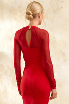 Gwendolyn Red Bodycon Dress Midi with Sleeves