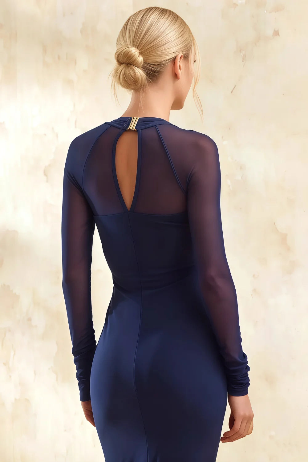 Gwendolyn Royal Blue Long Sleeve Midi Dress Formal