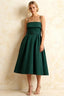 Hannah Emerald Green Midi Square Neck Dress with Belted Waist