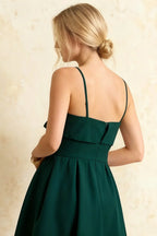 Hannah Emerald Green Midi Square Neck Dress with Belted Waist