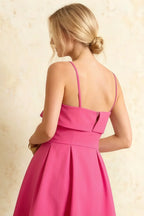 Hannah Hot Pink Midi Dress Square Neckline with Belt