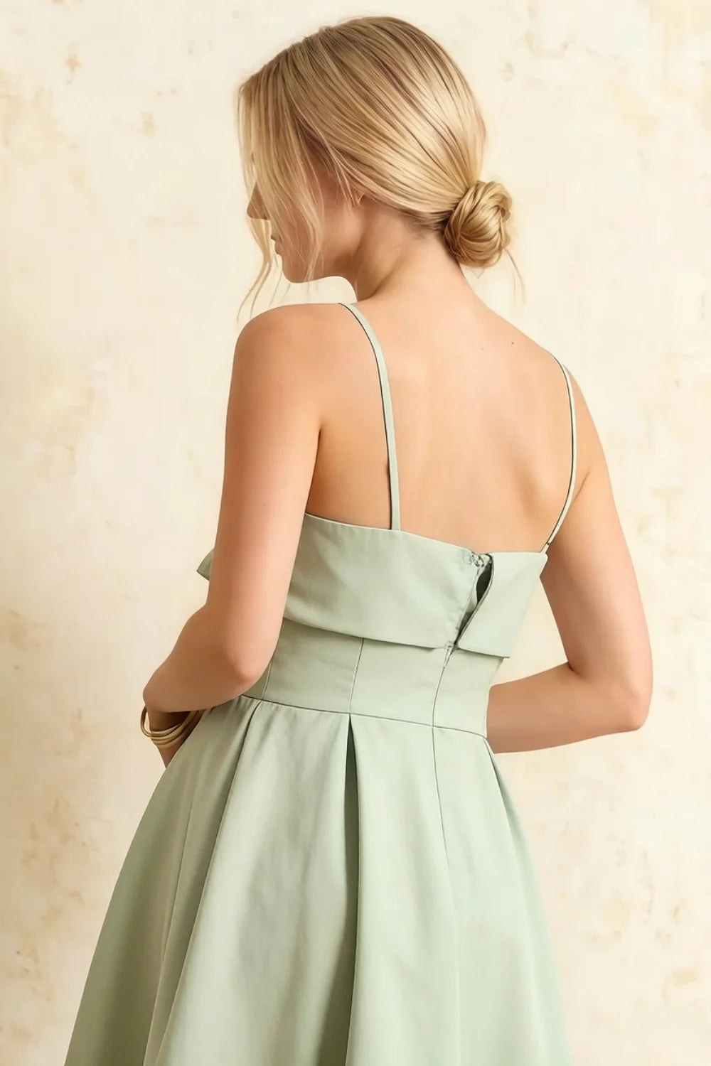 Hannah Mint Midi Dress Square Neck with Belted Waist