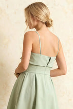 Hannah Mint Midi Dress Square Neck with Belted Waist