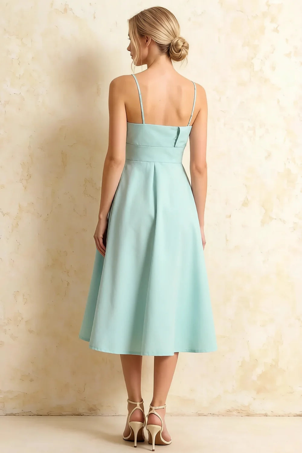 Hannah Powder Blue Belted Midi Dresses Square Neck