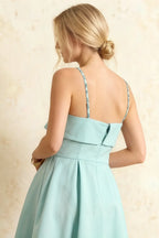 Hannah Powder Blue Belted Midi Dresses Square Neck