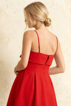 Hannah Red Square Neck Dress Midi | Belted A-Line Cocktail Dress