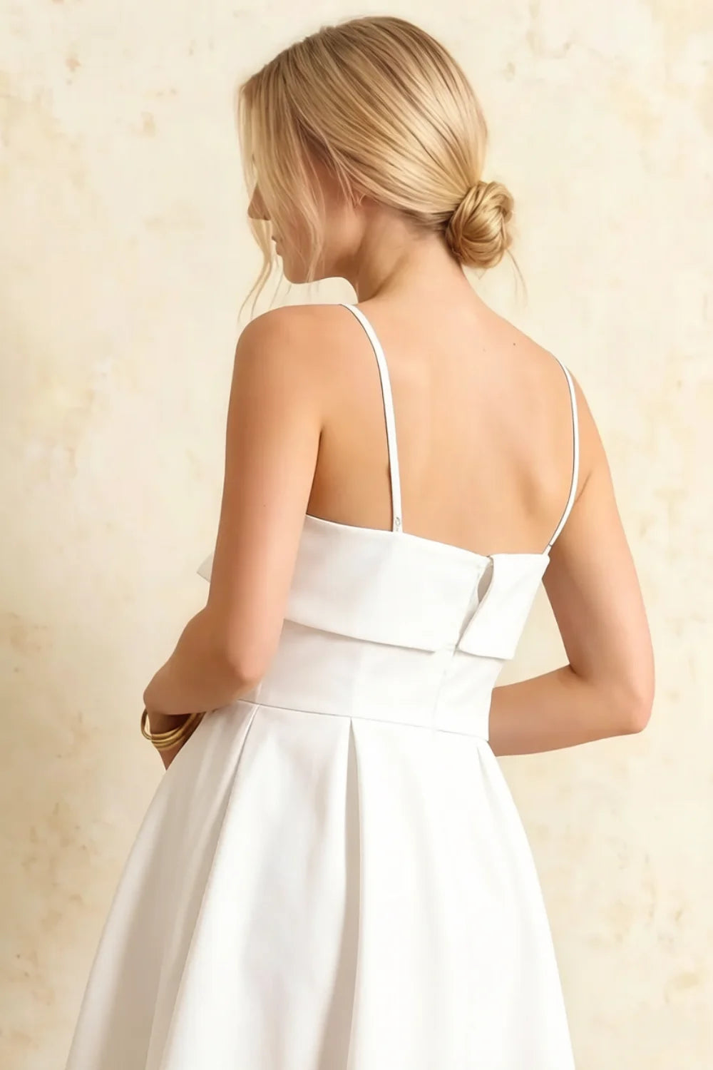 Hannah White Square Neck Midi Dress with Belted