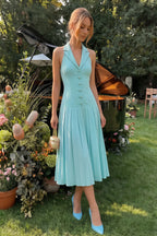 Harper Aqua V Neck Midi Dress with Drop Waist
