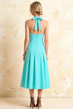 Harper Aqua V Neck Midi Dress with Drop Waist