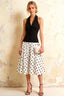 Harper Black and White Polka Dot V Neck Midi Dress with Drop Waist