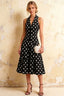 Harper Black Polka Dot V Neck Midi Dress with Drop Waist