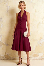 Harper Burgundy V Neck Midi Dress with Drop Waist