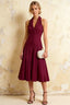 Harper Burgundy V Neck Midi Dress with Drop Waist
