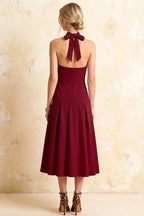 Harper Burgundy V Neck Midi Dress with Drop Waist