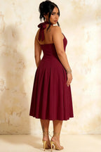 Harper Burgundy V Neck Midi Dress with Drop Waist