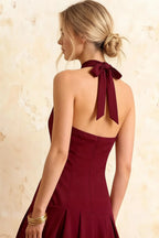 Harper Burgundy V Neck Midi Dress with Drop Waist