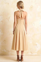 Harper Champagne V Neck Halter Backless Midi Dress