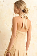 Harper Champagne V Neck Halter Backless Midi Dress