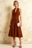 Harper Chocolate V Neck Halter Midi Dress