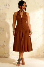 Harper Chocolate V Neck Halter Midi Dress