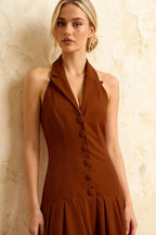 Harper Chocolate V Neck Halter Midi Dress