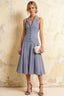 Harper Dusty Blue V Neck Midi Dress Wedding Guest