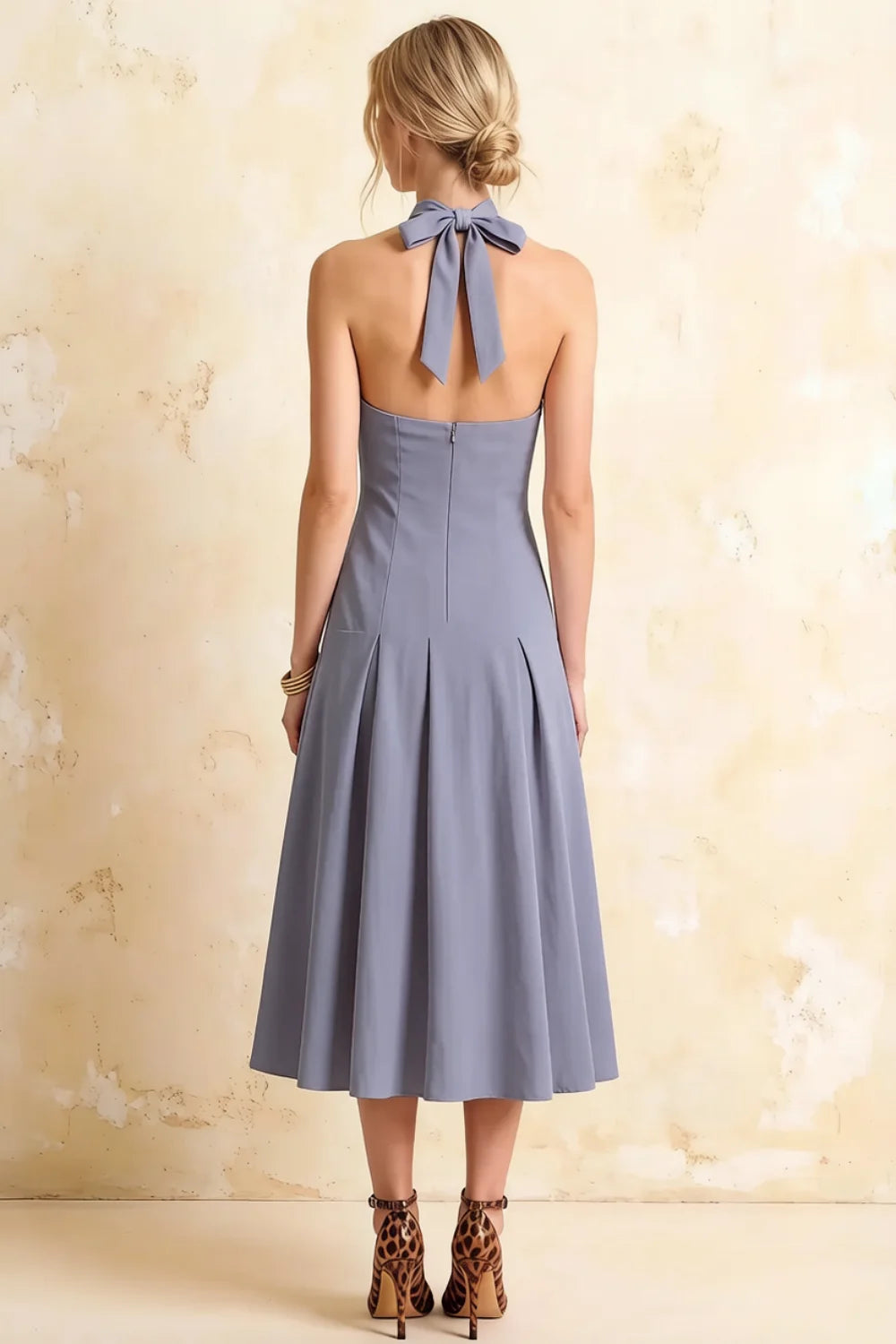 Harper Dusty Blue V Neck Midi Dress Wedding Guest