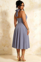 Harper Dusty Blue V Neck Midi Dress Wedding Guest