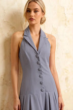 Harper Dusty Blue V Neck Midi Dress Wedding Guest