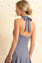 Harper Dusty Blue V Neck Midi Dress Wedding Guest