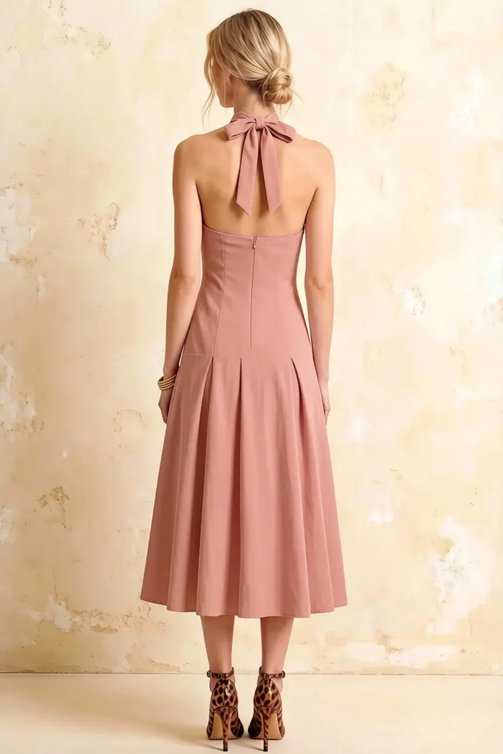 Harper Dusty Rose Midi V Neck Dresses with Drop Waist