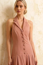 Harper Dusty Rose Midi V Neck Dresses with Drop Waist