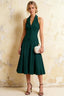 Harper Emerald Green V Neck A Line Midi Dress with Drop Waist