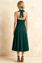 Harper Emerald Green V Neck A Line Midi Dress with Drop Waist