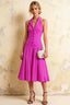 Harper Fuchsia Midi Dress V Neck with Drop Waist
