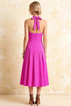 Harper Fuchsia Midi Dress V Neck with Drop Waist