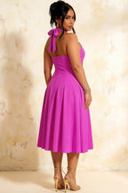 Harper Fuchsia Midi Dress V Neck with Drop Waist