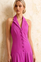 Harper Fuchsia Midi Dress V Neck with Drop Waist