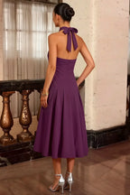 Harper Grape Midi V Neck Sleeveless Dress with Drop Waist