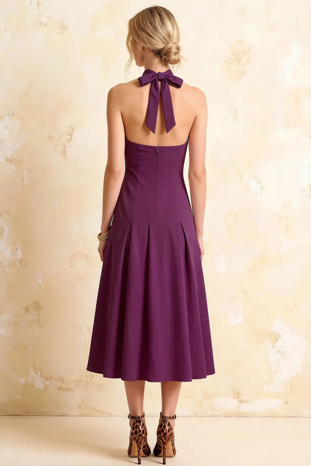Harper Grape Midi V Neck Sleeveless Dress with Drop Waist