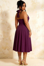 Harper Grape Midi V Neck Sleeveless Dress with Drop Waist